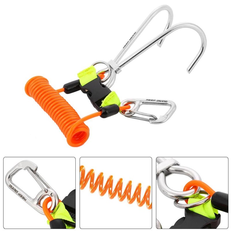 VGEBY Diving Reef Hook, Stainless Steel Reef Double Hook with Spiral Coil Lanyard (Orange) - Image 2